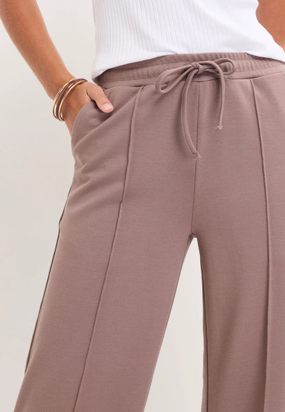 Womens Mocha Textured Wide Leg Trousers