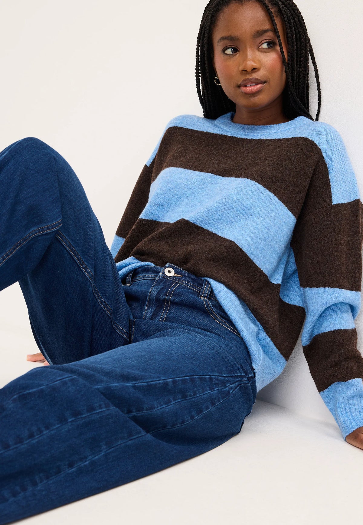 Womens Blue & Brown Stripe Jumper