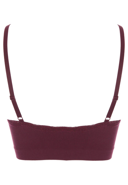 Womens Burgundy Lace Trim Comfort Bra Top