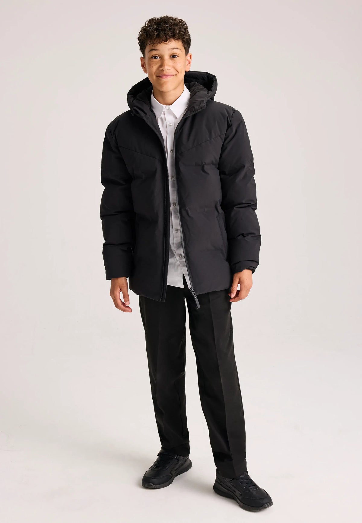 Older Boys Black Hooded Padded Jacket