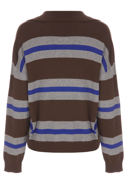 Womens Brown Stripe Collar Jumper