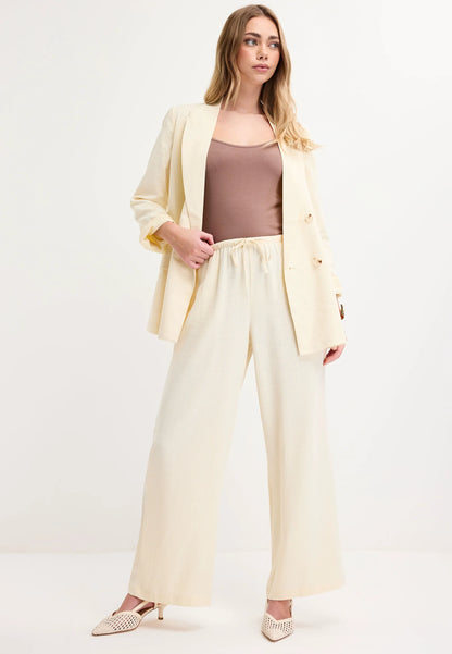 Womens Lemon Drawstring Linen Blend Trousers