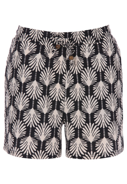 Womens Black Leaf Print Shorts