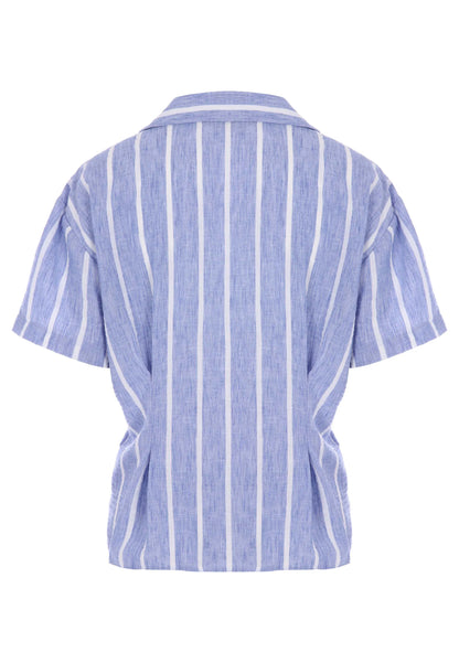 Womens Blue Stripe Waisted Shirt