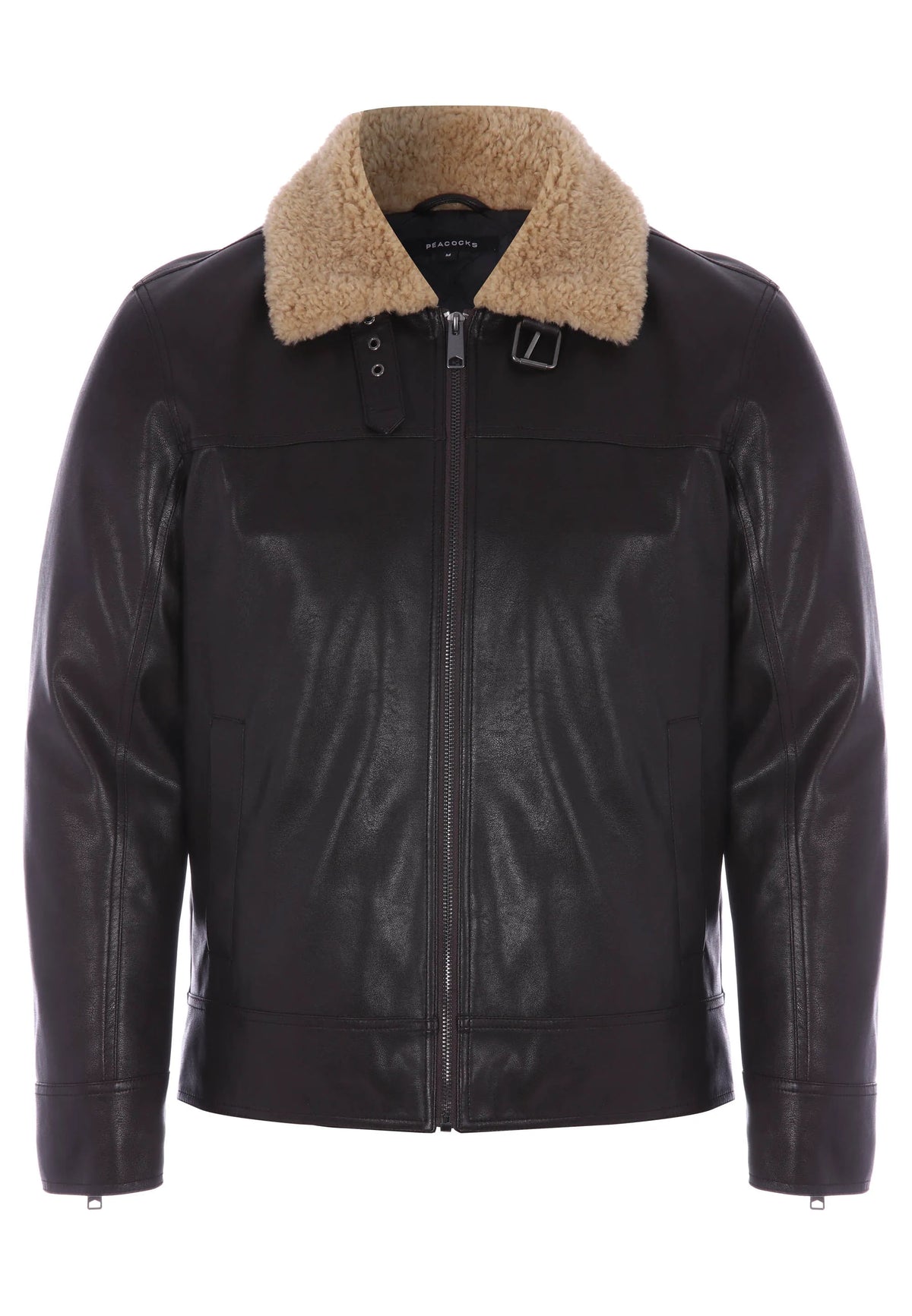 Mens Brown Faux Leather Aviator Jacket