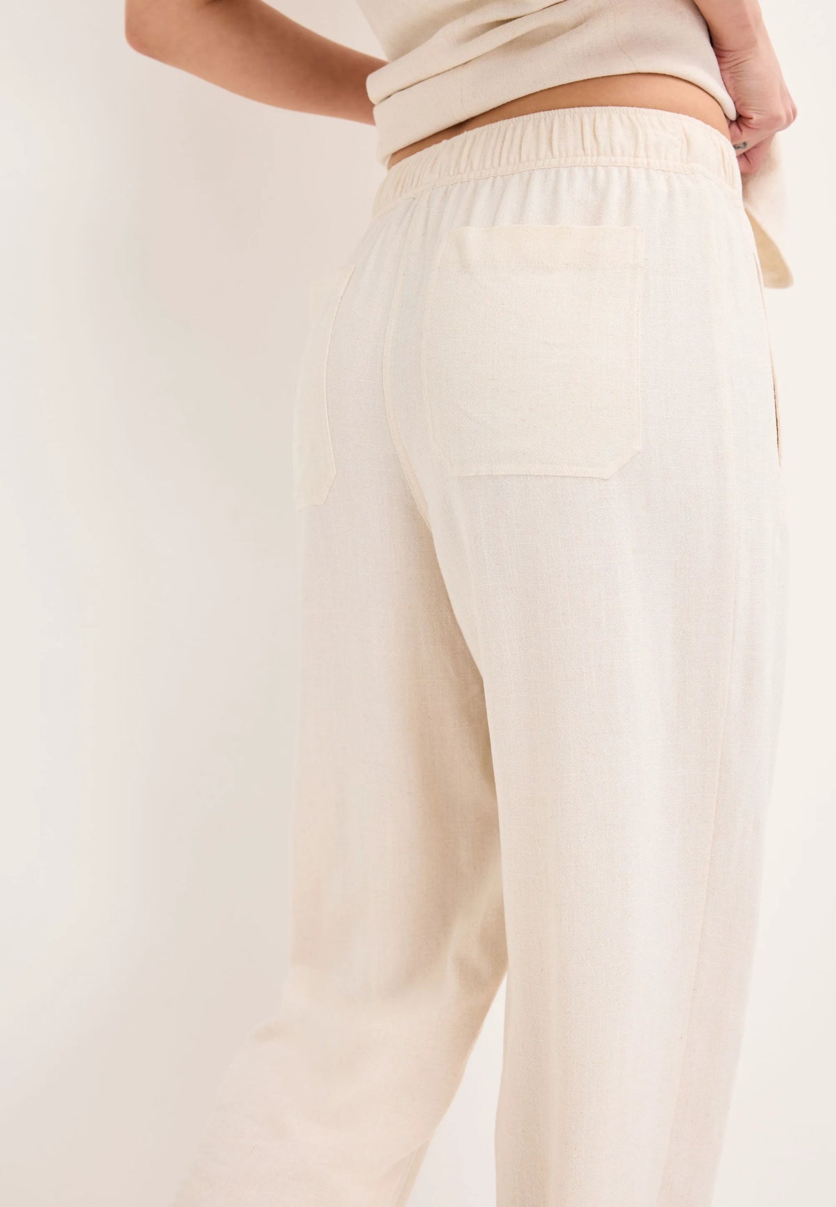 Womens Cream Linen Blend Tapered Leg Trousers