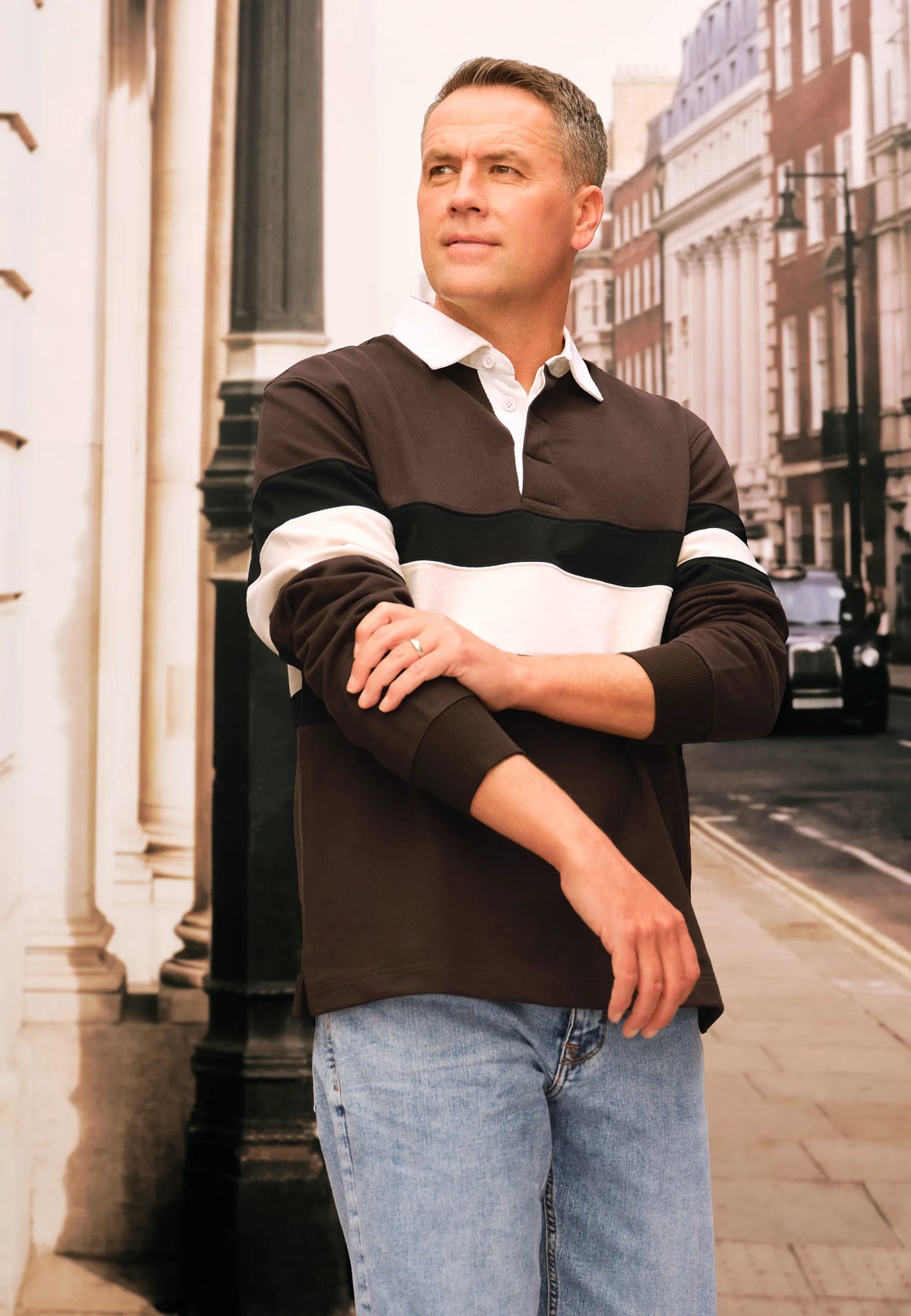 Mens Brown Stripe Rugby Sweatshirt