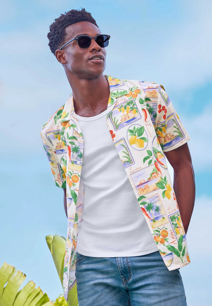 Mens Ecru Lemon Print Shirt