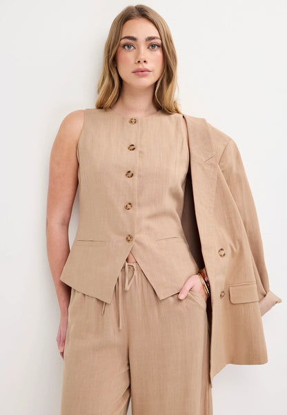 Womens Camel Round Neck Waistcoat