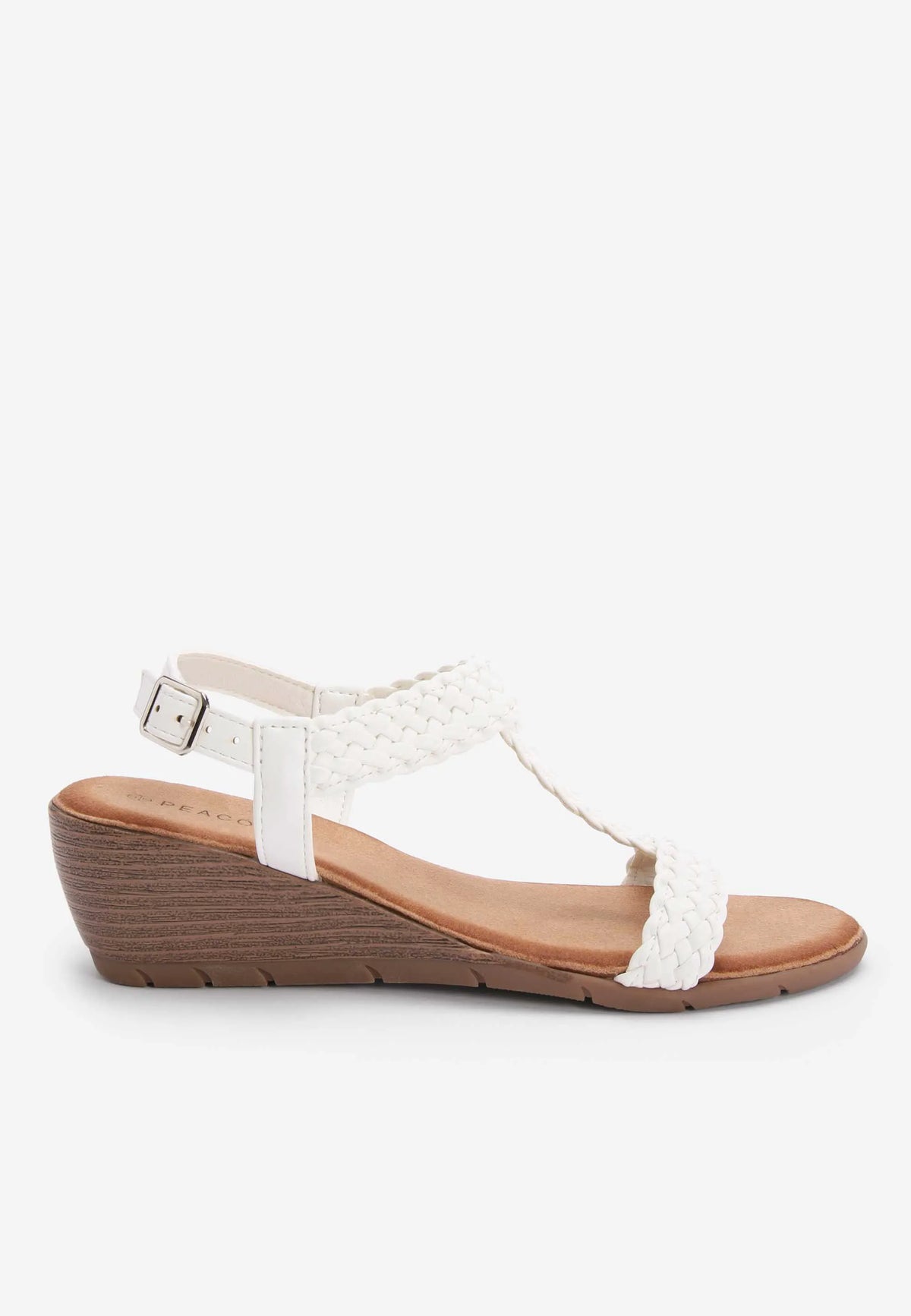Womens White Plait Strap Wedge Sandals