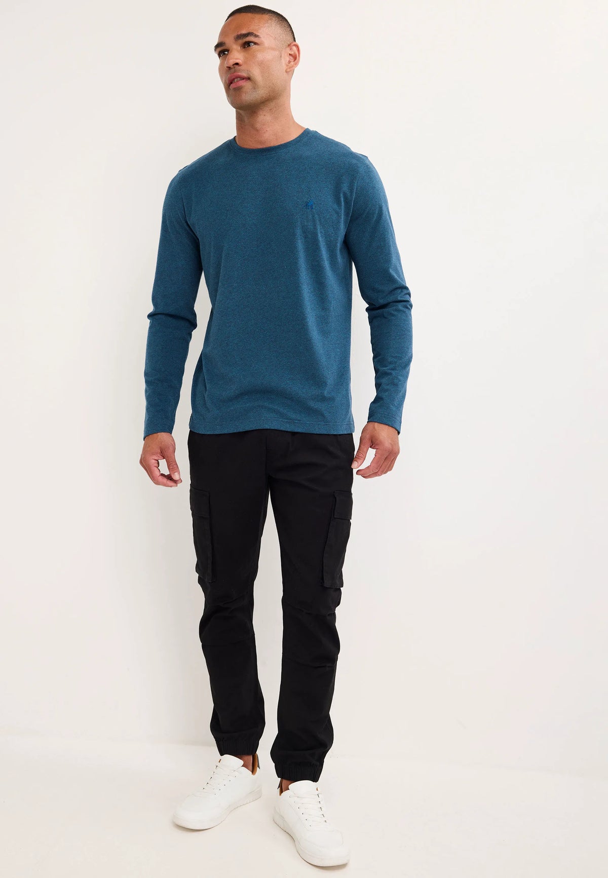 Mens Blue Cotton Long Sleeve T-Shirt