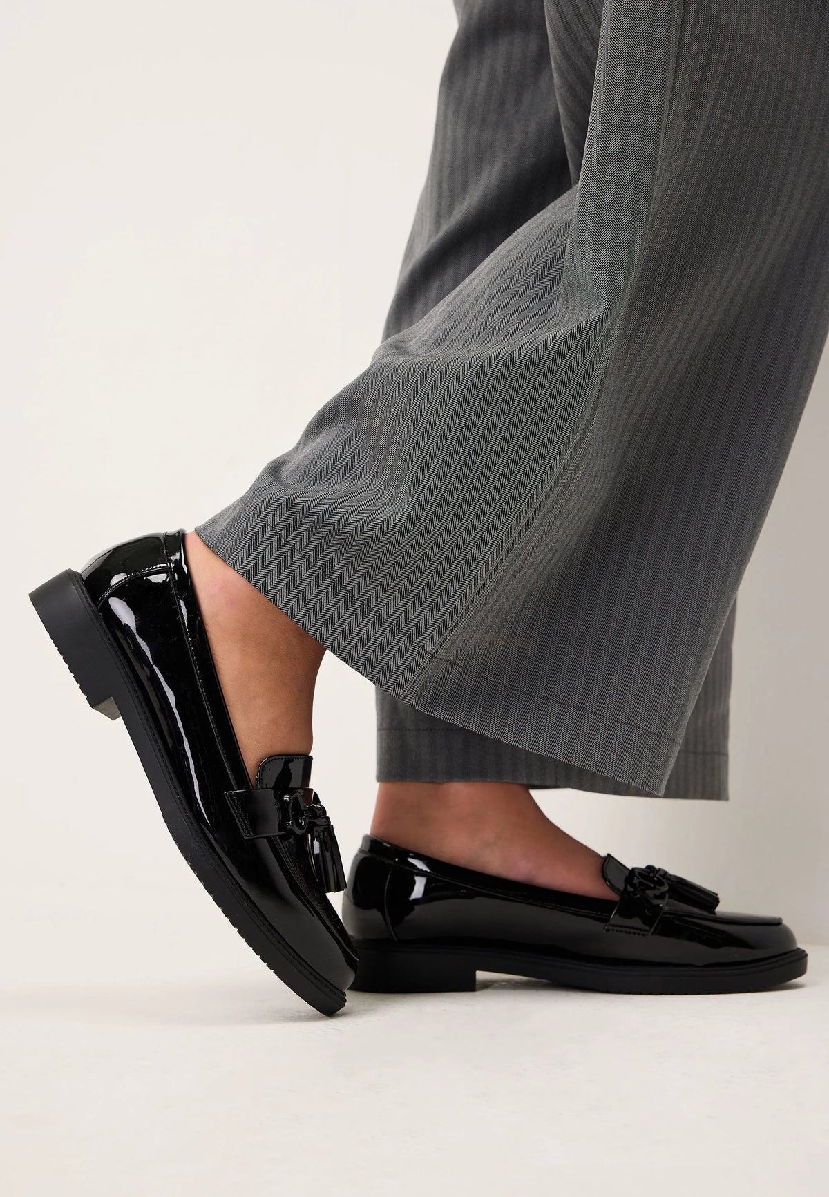 Womens Black Tassel Patent Loafers