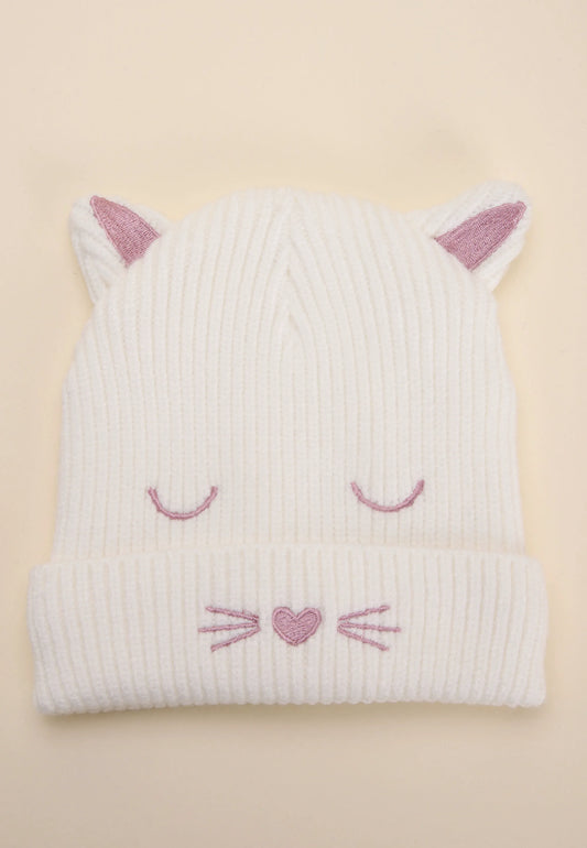 Baby Girls Cream & Pink Hat Knitted Hat