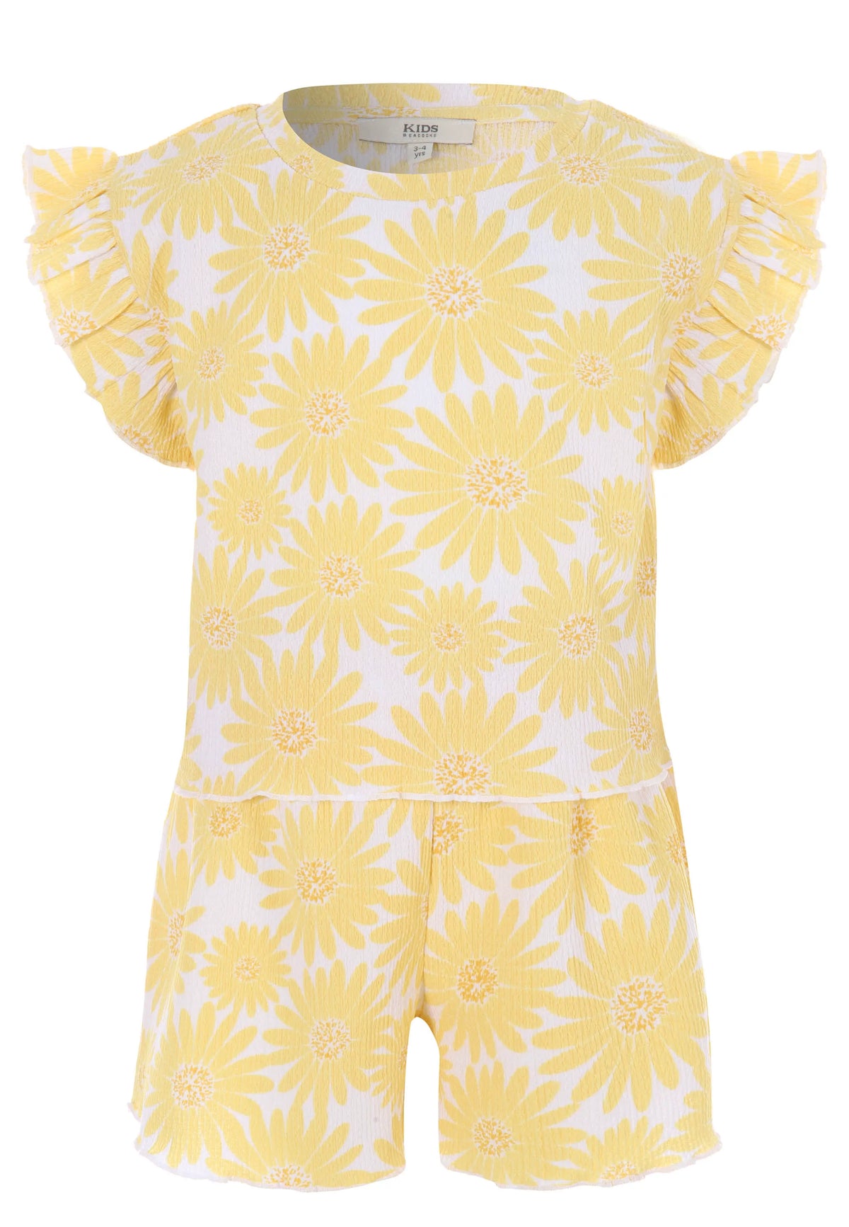 Girls Yellow & White Floral Crinkle Top and Shorts Set