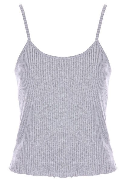 Womens Grey Ribbed Cardigan & Cami Pyjama Top Set