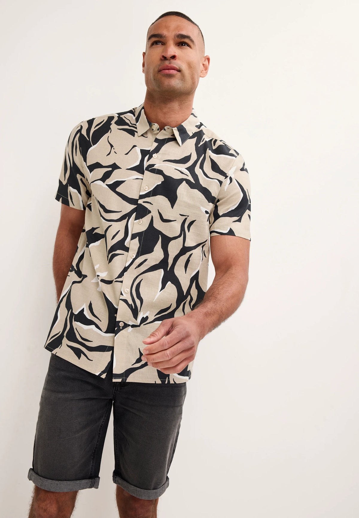 Mens Black Cotton Floral Print Shirt