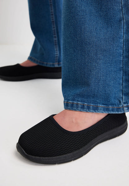 Womens Black Textured Slip On Ballet Flat Trainers