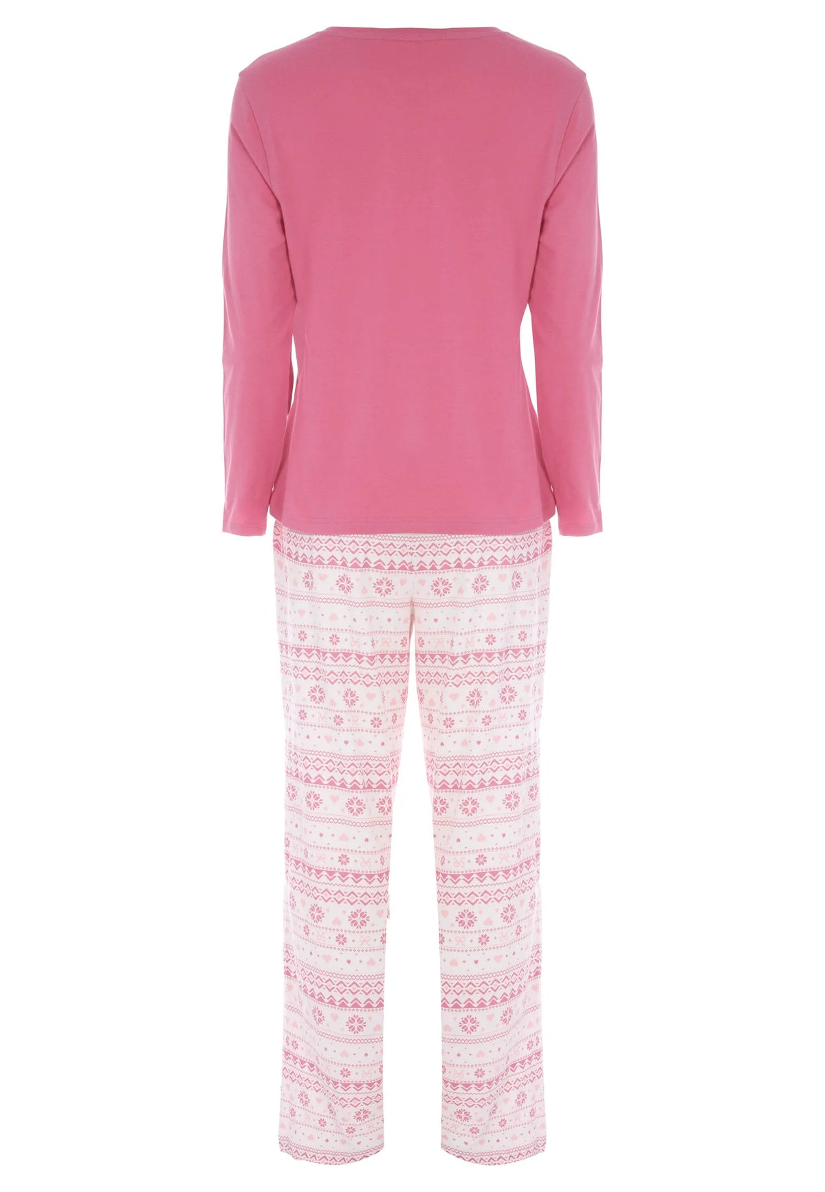 Womens Pink Heart Fairisle Pyjama Set