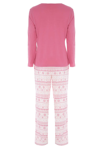 Womens Pink Heart Fairisle Pyjama Set