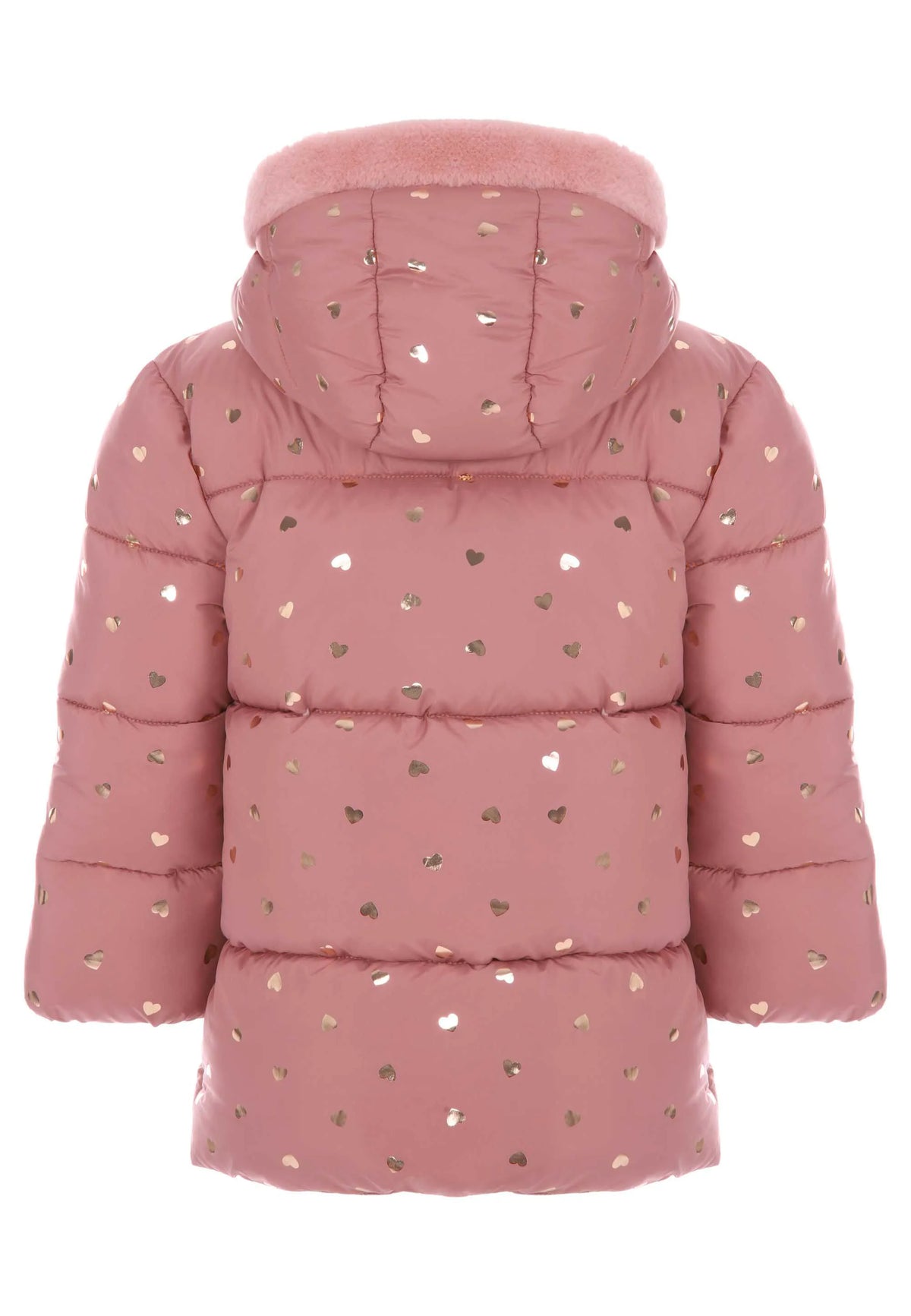 Younger Girls Pink Heart Print Padded Coat with Hood