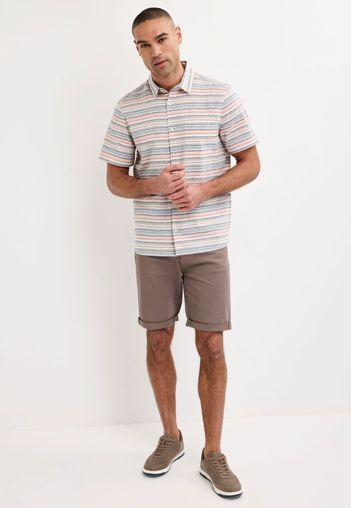 Mens Rust Stripe Linen Blend Cotton Shirt
