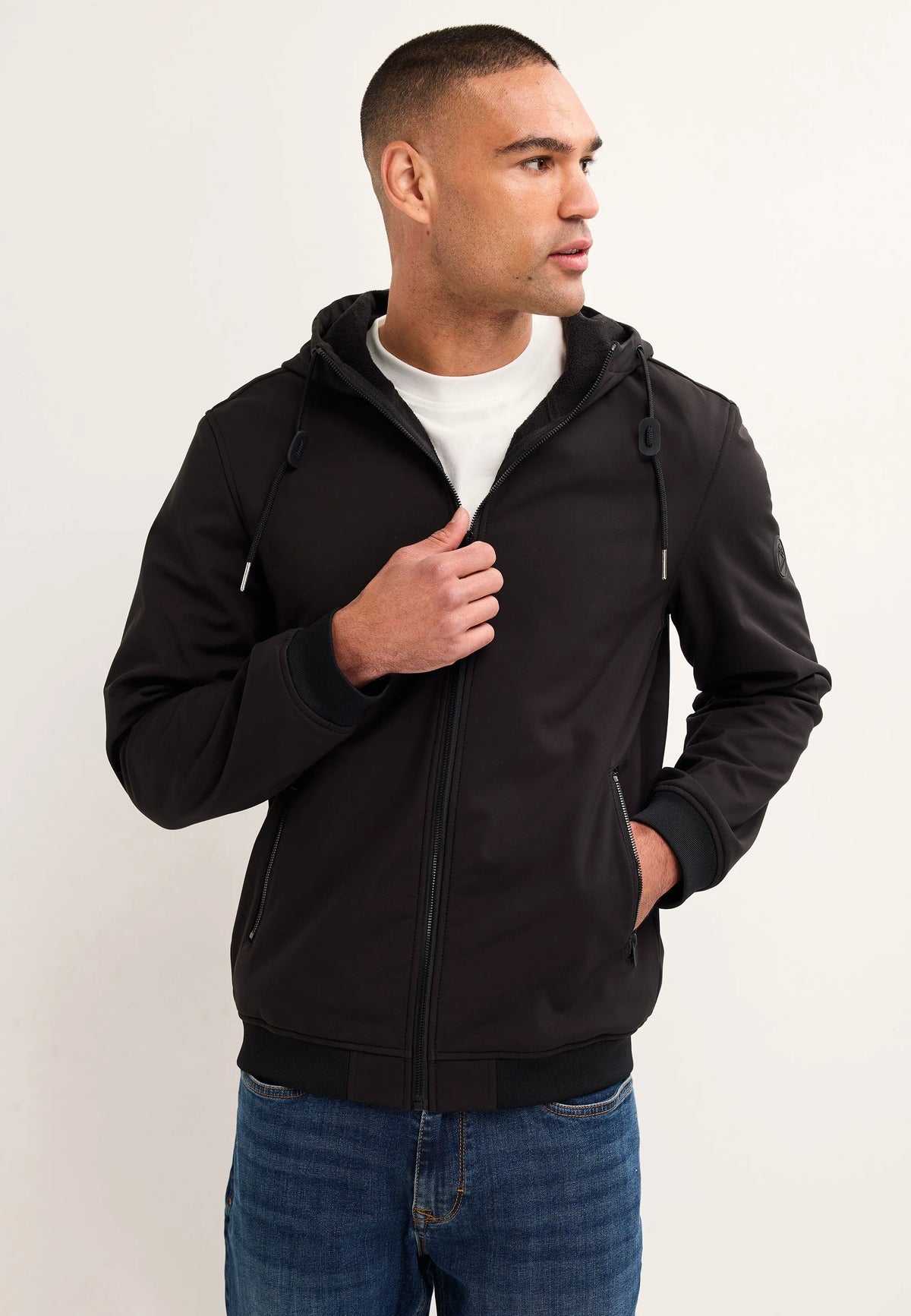 Mens Black Soft Shell Hooded Jacket