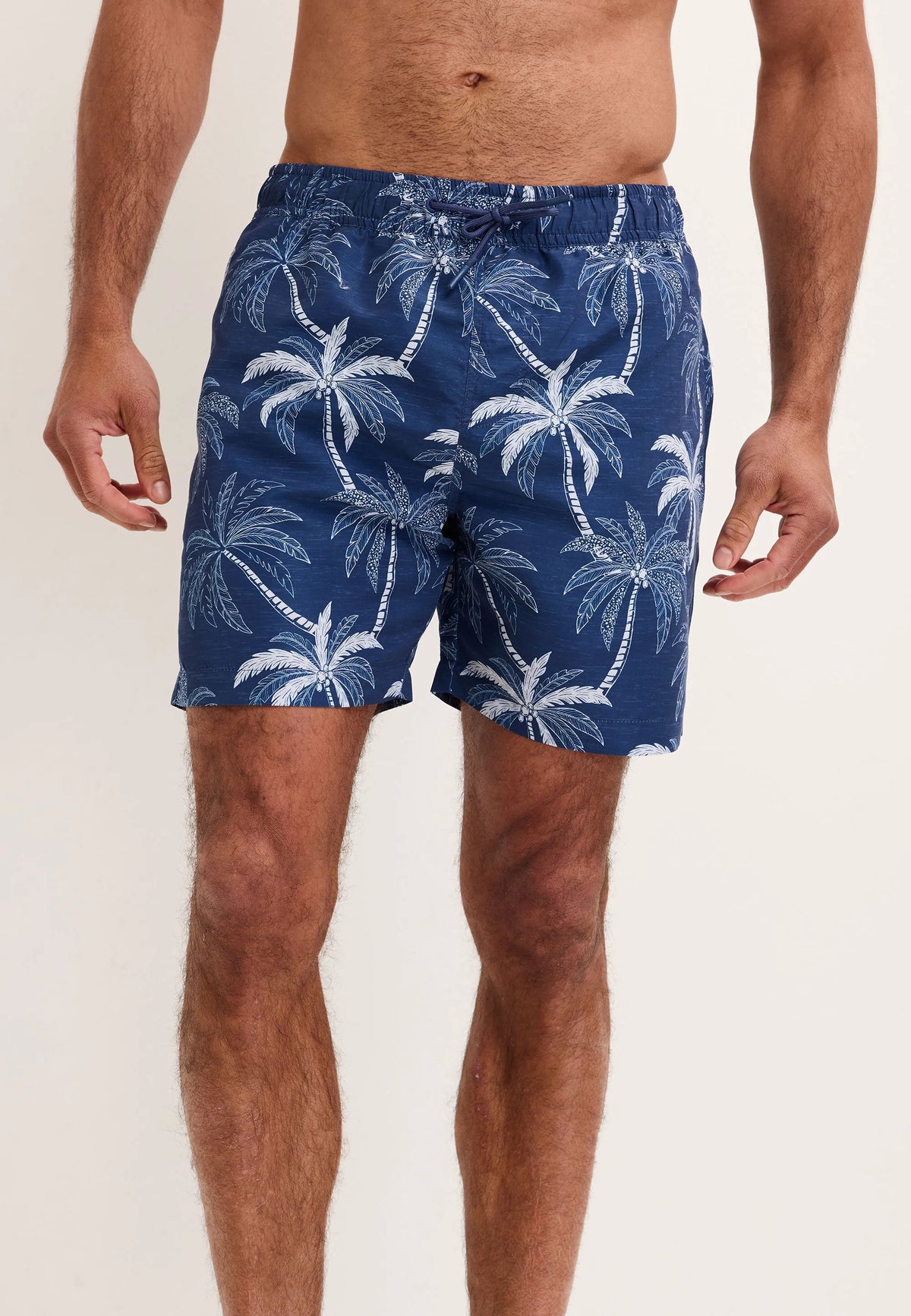 Mens Navy Palm Print Swim Shorts