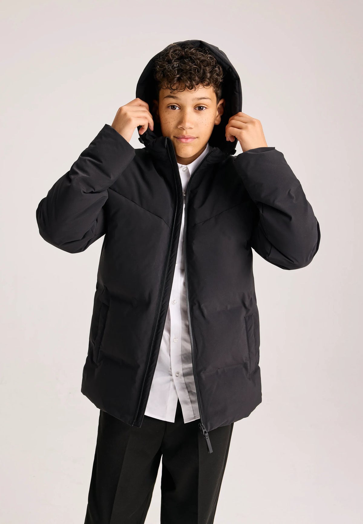 Older Boys Black Hooded Padded Jacket
