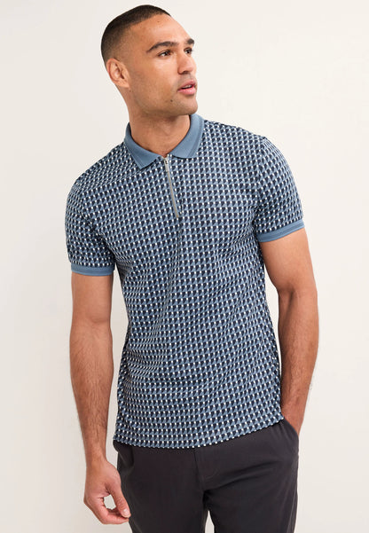 Mens Blue Geo Print Polo Shirt