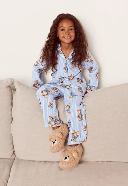 Unisex Kids Blue Stripe Bear Print Family Pyjama Set