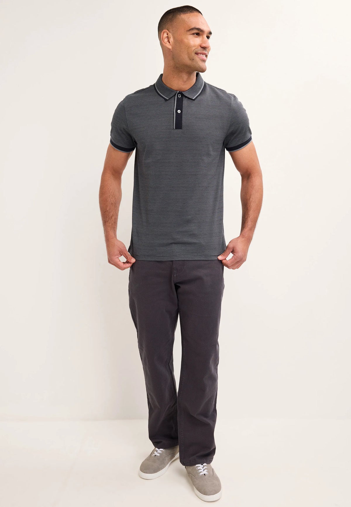 Mens Navy Textured Cotton Polo Shirt