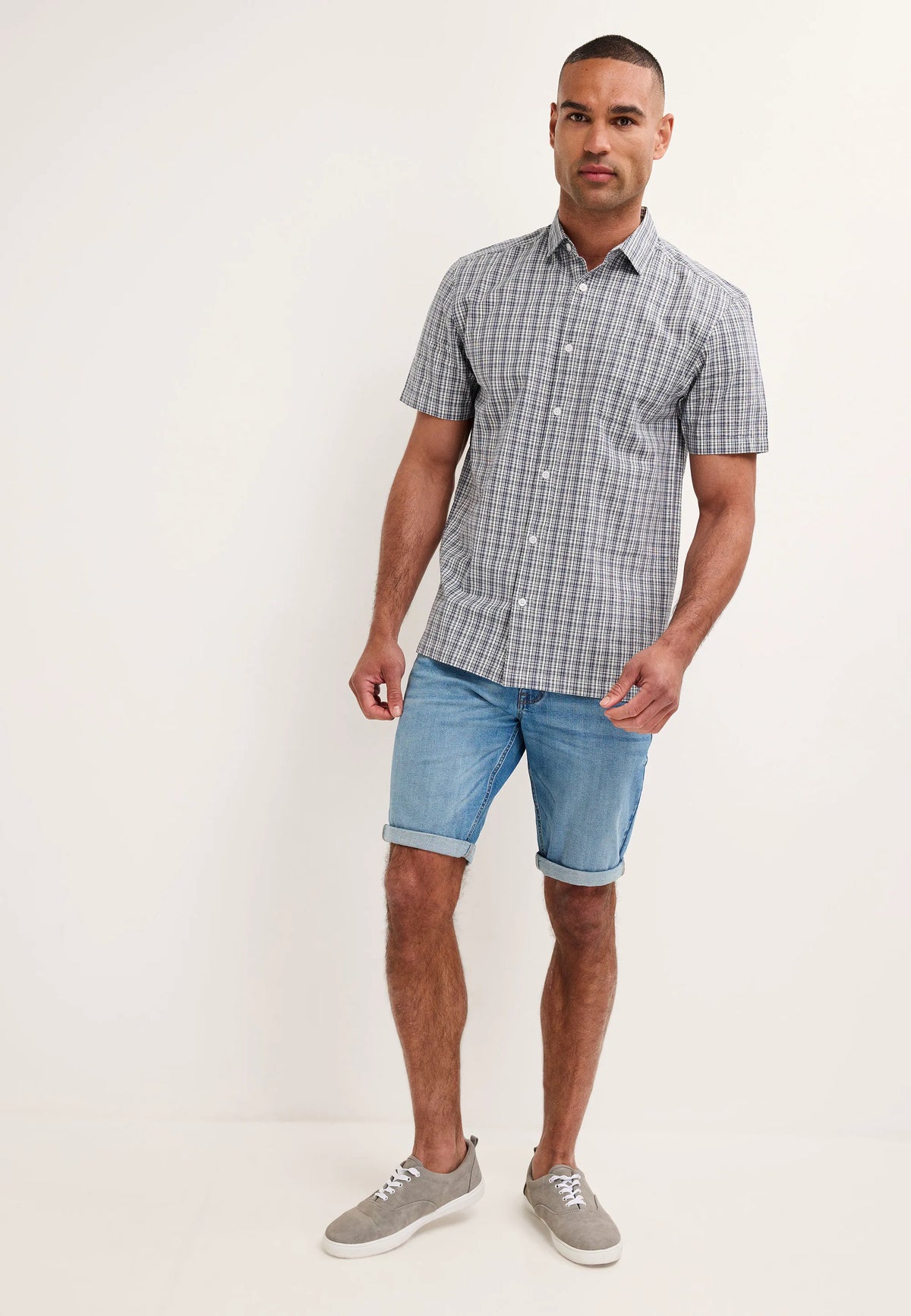 Mens Grey Check Poplin Cotton Shirt