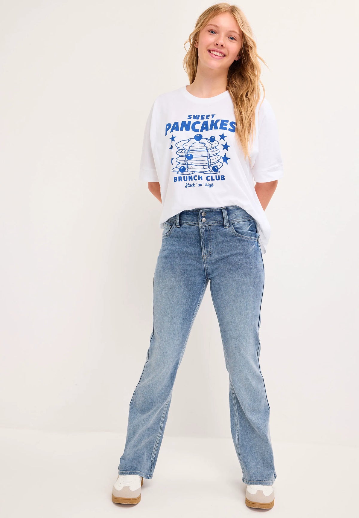 Older Girls Blue Double Button Bootcut Jeans