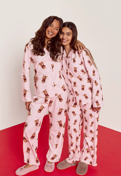 Womens Pink Stripe Dog Print Family Pyjama Set