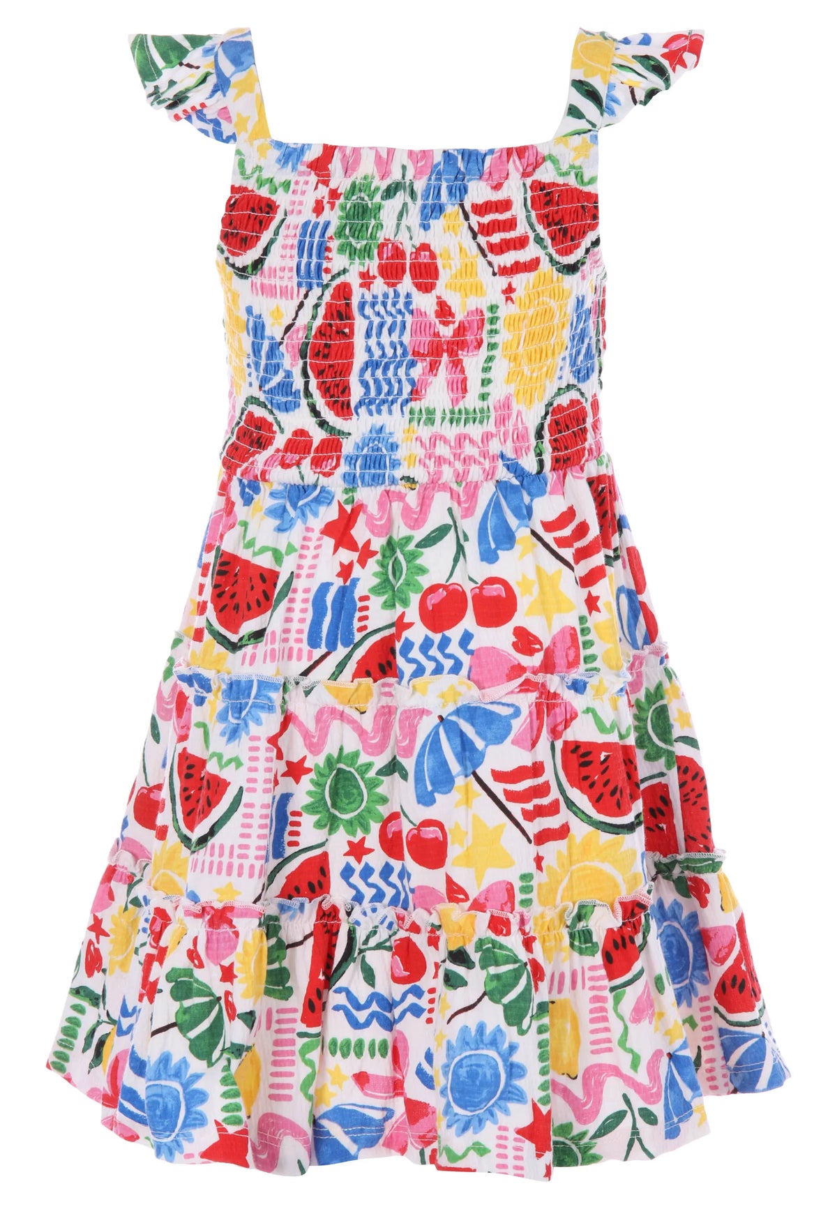Younger Girls Red Watermelon Shirred Dress