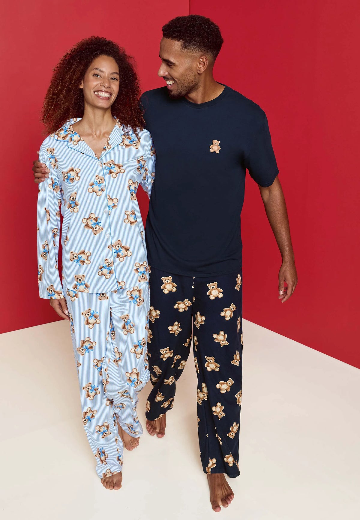 Unisex Adult Blue Stripe Bear Print Family Pyjama Set