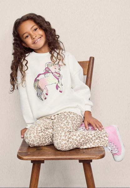 Younger Girls Cream Leopard Print Bootcut Leggings