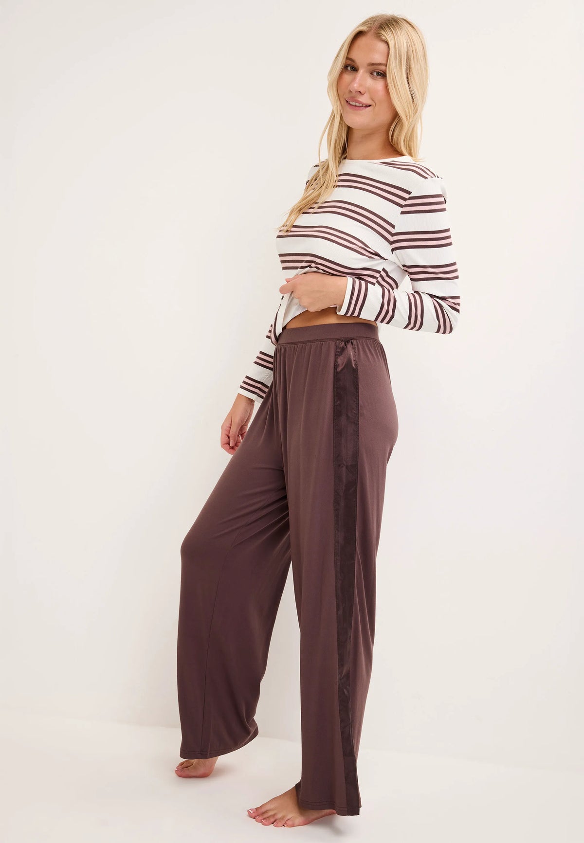 Womens Chocolate Brown Soft Touch Wide Leg Bottoms