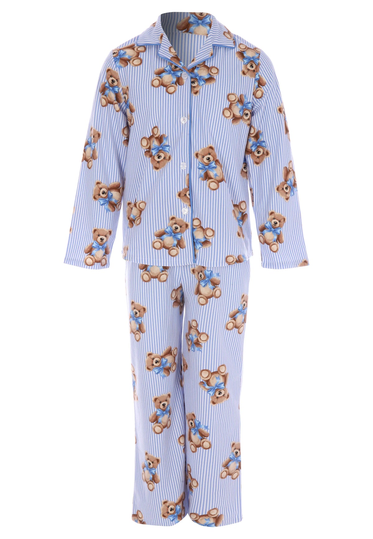 Unisex Kids Blue Stripe Bear Print Family Pyjama Set