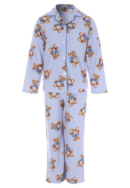 Unisex Kids Blue Stripe Bear Print Family Pyjama Set