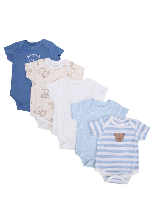 Baby Boys 5pk Blue Bear Print Bodysuits