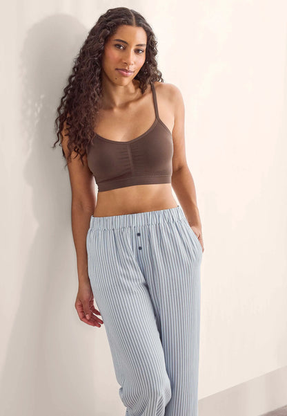 Womens Blue Woven Stripe Wide Leg Pyjama Bottoms