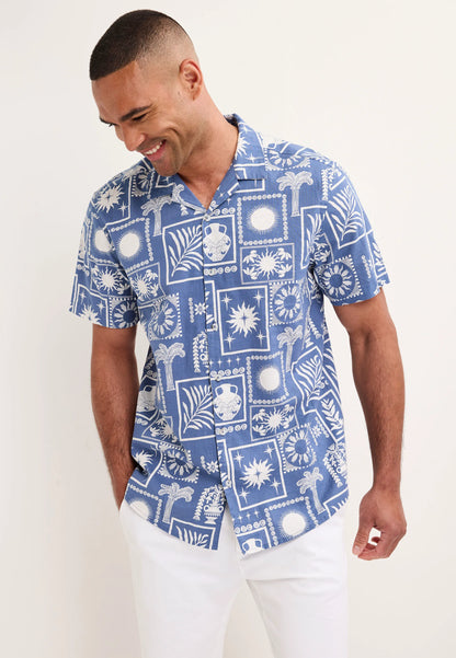 Mens Blue Tile Print Short Sleeve Shirt