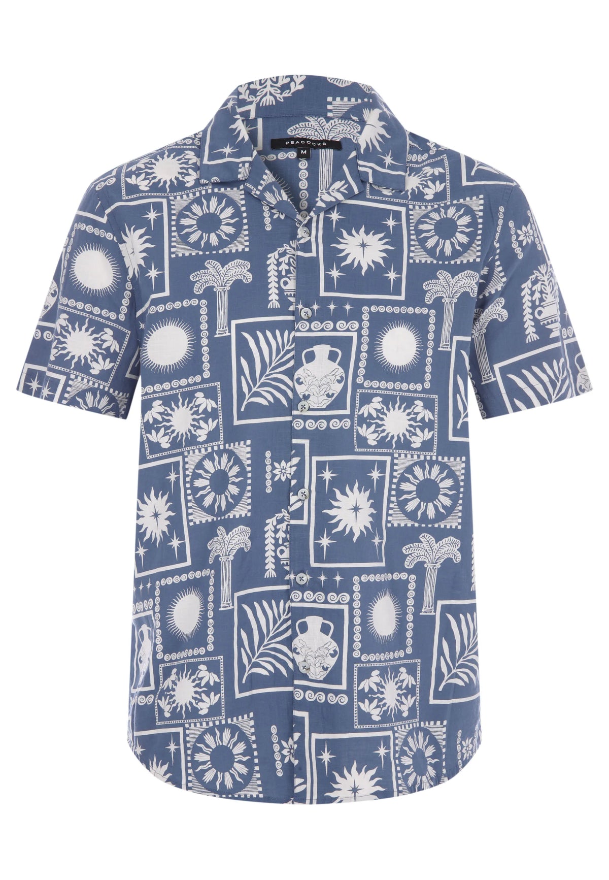 Mens Blue Tile Print Short Sleeve Shirt