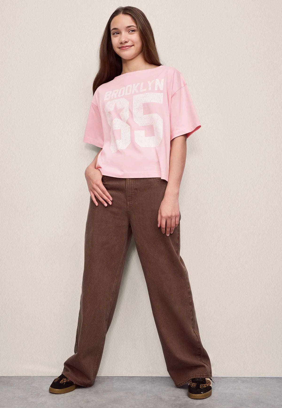 Older Girls Brown Wide Leg Jeans