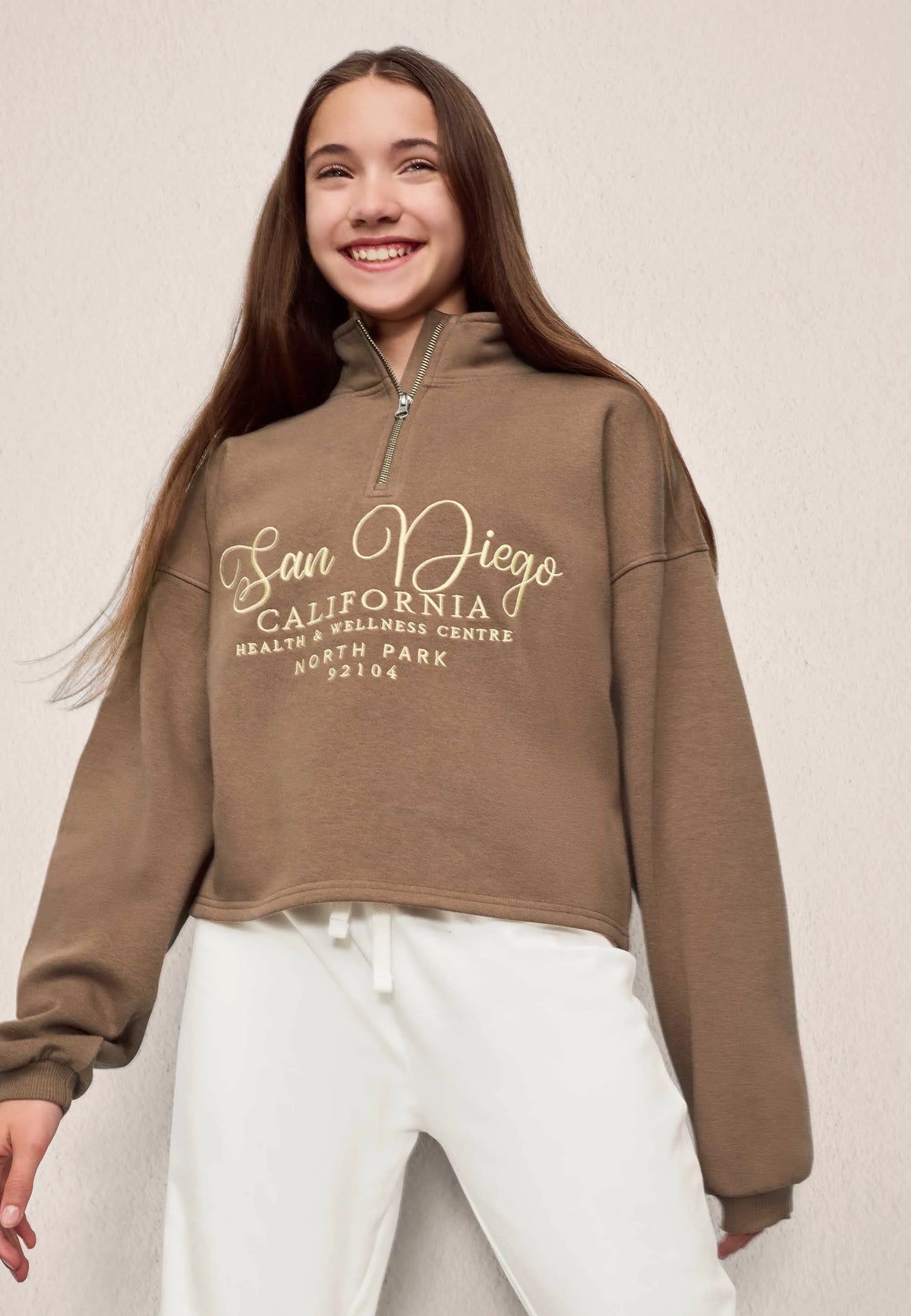 Older Girls Brown San Diego Half Zip Sweatshirt
