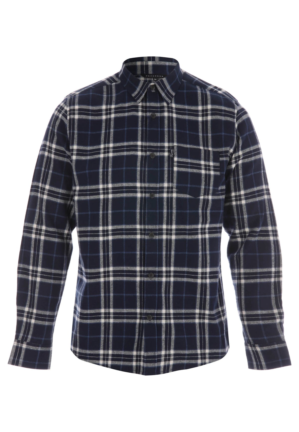 Mens Navy Flannel Check Long Sleeve Shirt