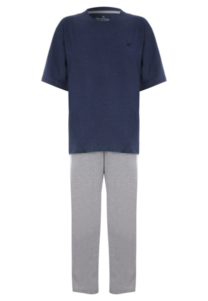 Mens Navy Marl Long Pyjama Set