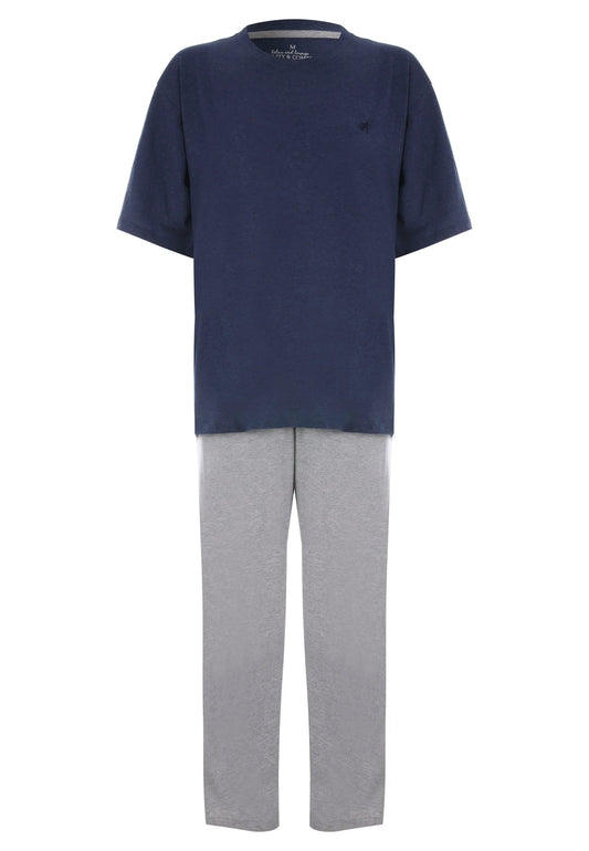 Mens Navy Marl Long Pyjama Set