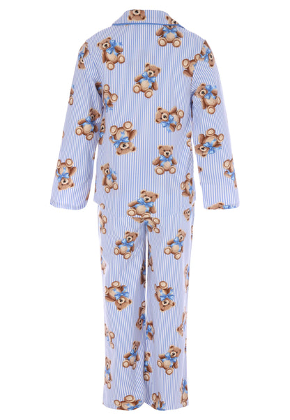 Unisex Kids Blue Stripe Bear Print Family Pyjama Set